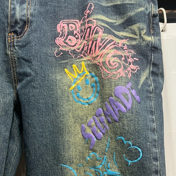 Switch Remarkable Hustle Graffiti  Skater Punk Denim Jeans Size 42x32 - Picture 3 of 8